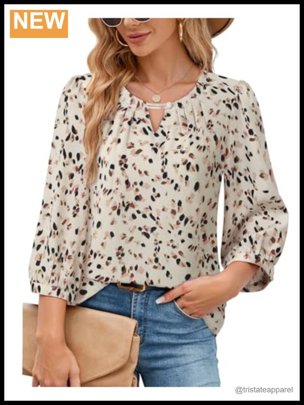 Women's 3/4 Sleeve Chiffon Tunic Blouse Business Casual Work Top